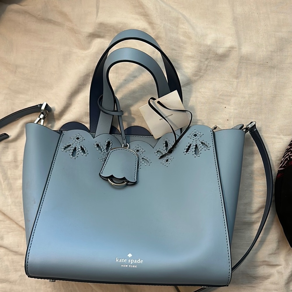 Kate Spade Blue Tote with Decorative Cut-Outs
